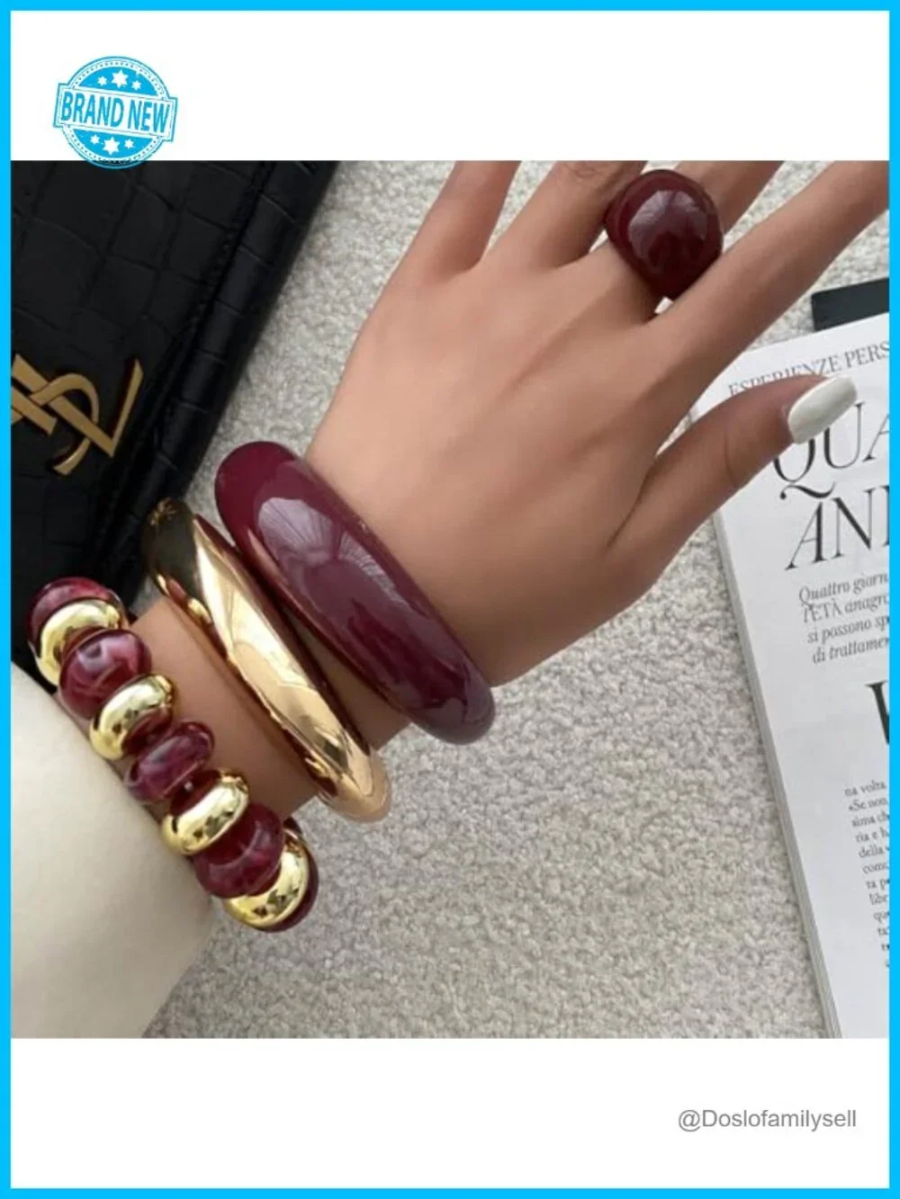Chunky Gold Acrylic Resin Beaded Bangle Bracelet Set for Women